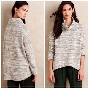 Anthropologie Saturday Sunday Cowl Neck Knit Sweater Heather Cream Gray Sz Small